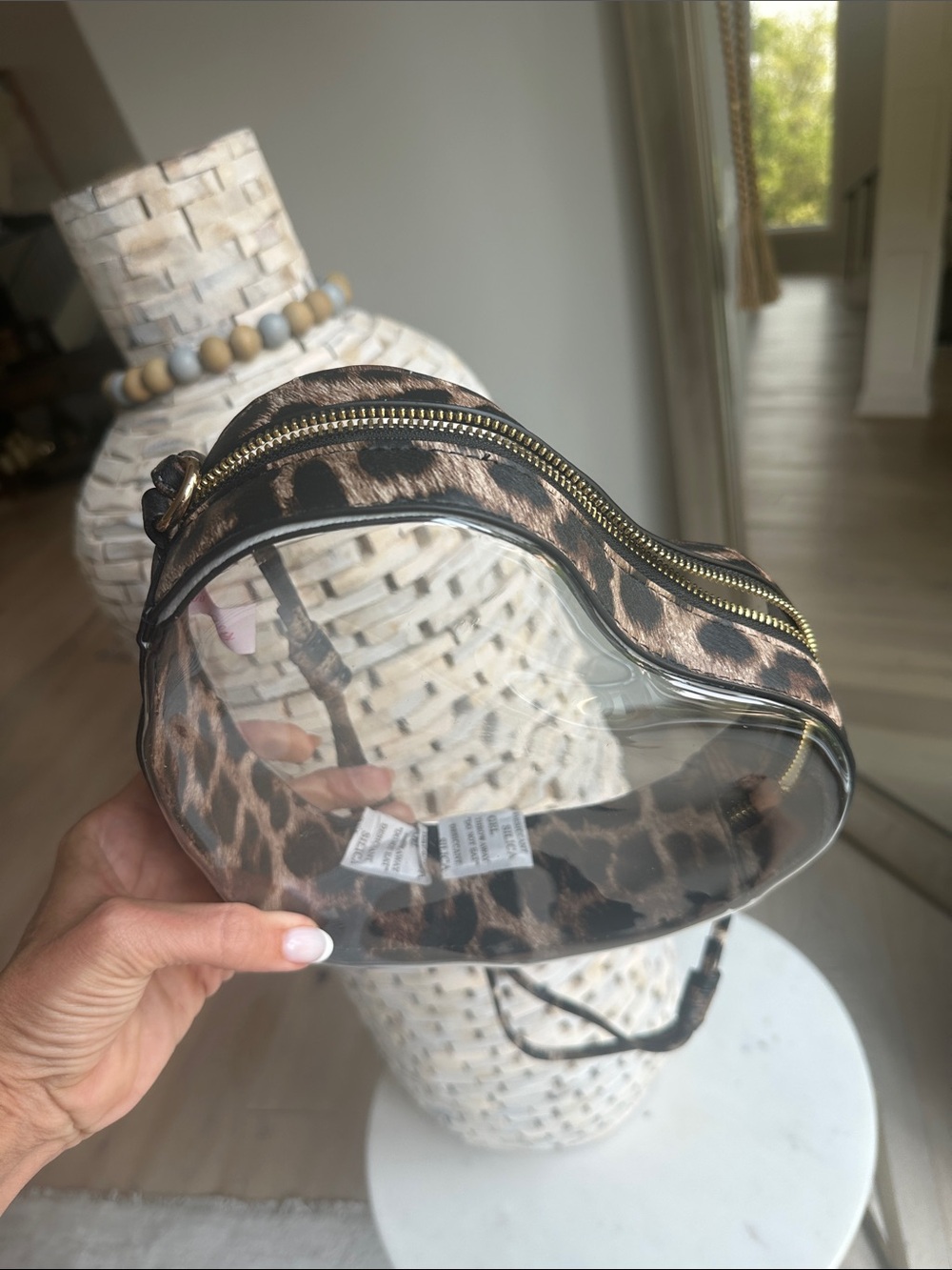 Clear Heart-Shaped Crossbody Bag with Brown leopard Trim - Picture 6 of 8